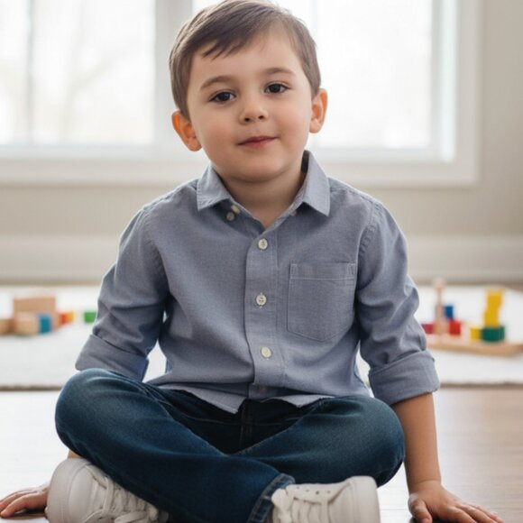 Crewcuts End On End Thompson Boys Shirt Blue Size 4 - Picture 1 of 9